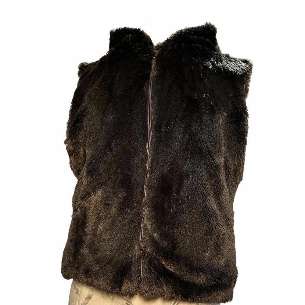 Kenneth Cole Dark Brown Faux Fur Hooded Vest for Women- Medium